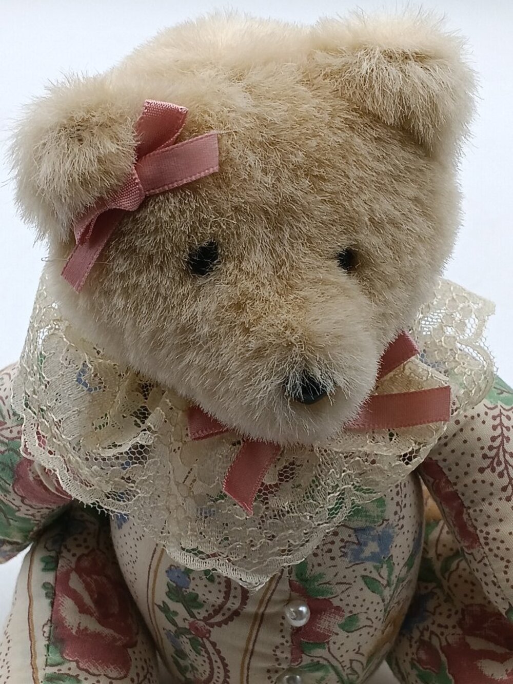 Floral VTG 8in Plush Teddy Bear 1980's Fabric Teddy Bear Stuff Animal Taiwan